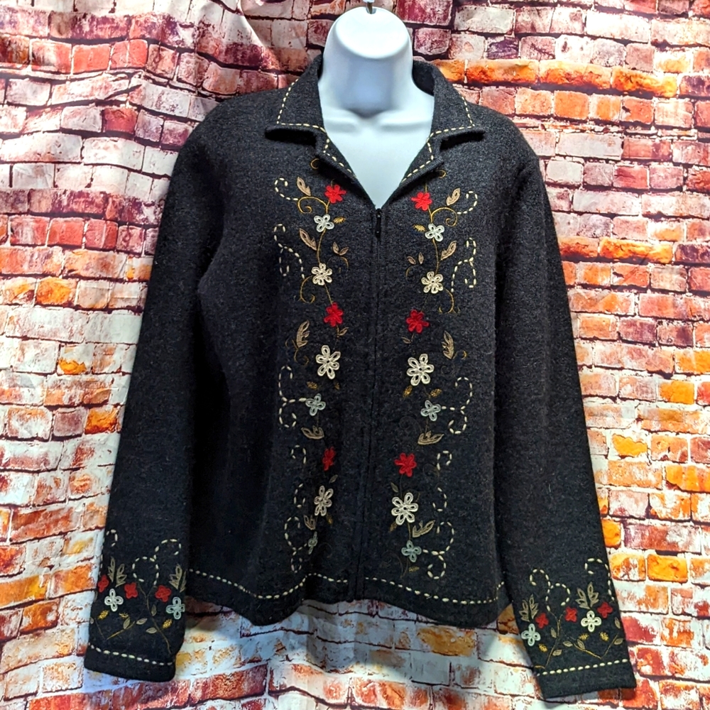 Pendleton Virgin Wool Embroidered Jacket Cardigan… - image 1